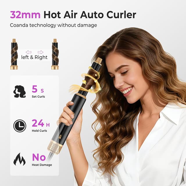 Detalle de UMIGA Styler per capelli 5 in 1 da 1000 W con LCD, air brush e accessori per lisci, ricci e volume