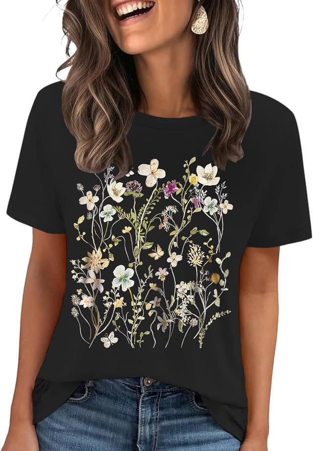 Detalle de Cuptacc Damen-T-Shirt Basic mit Rundhals und Kurzarm – sommerliches Alltags-Top