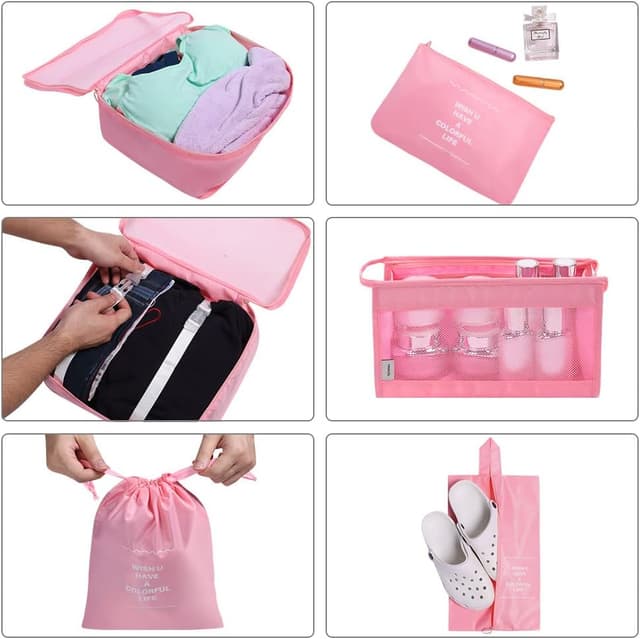 Detalle de OSDUE Organizer Valigia da viaggio con sistema di cubi (9 pezzi) in nylon, set rosa
