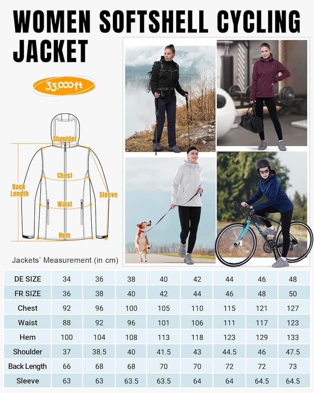 Detalle de 33,000ft Damen Softshelljacke wasserdicht, winddicht & atmungsaktiv für Laufen, Radfahren und Wandern