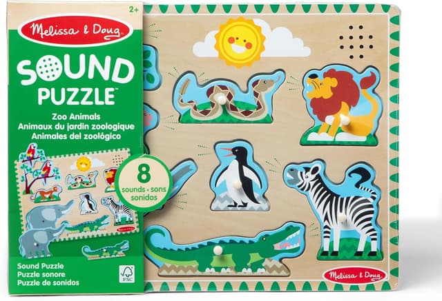 Detalle de Melissa & Doug Puzzle Sonore Animaux Zoo 8 pièces en bois FSC (dès 2 ans)