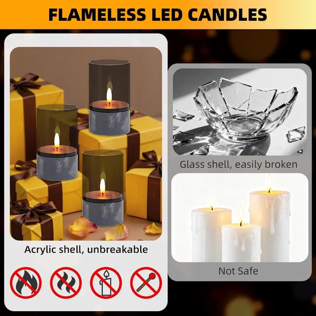 Detalle de Dixmas 3 Stück flammenlose LED-Kerzen – 3D-Docht, realistisch flackernd, grau (je Ø 7,5 cm, Höhe 12,5 cm)