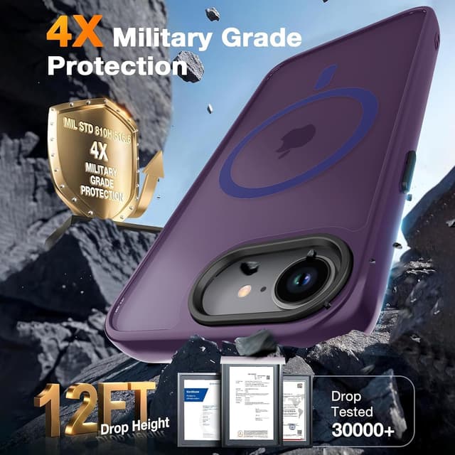 Detalle de BPOASE iPhone 16E / iPhone 17E Case with Screen Protector (Matte Dark Purple, MagSafe Compatible)