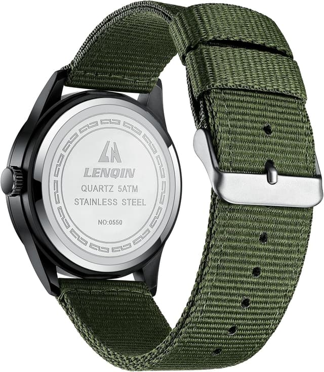 Detalle 2 de LN LENQIN Men’s Military Analog Quartz Watch with Date & Nylon Strap (Waterproof to 3 ATM)