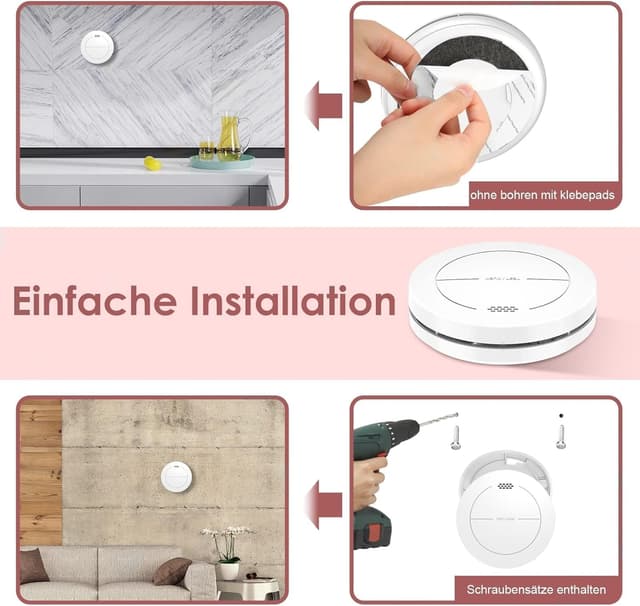 Detalle 1 de Safeliveo Rilevatore di fumo con batteria 10 anni (3-Pack) — allarme silenzioso e senza LED lampeggiante, 85 dB