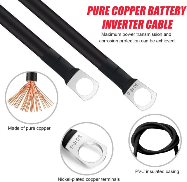 Detalle de JatilEr 2 x 12V Battery Cables (5AWG/16mm²), 50cm with M8 ring terminals