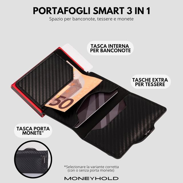 Detalle de Moneyhold portafoglio uomo slim con RFID/NFC e porta carte fino a 10—anche con portamonete