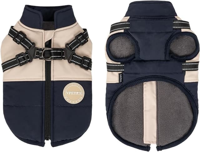 Detalle 2 de BT Bear Dog Winter Coat With Harness (Navy Blue, XXL) – Waterproof outdoor jacket for small to medium dogs