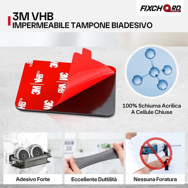Detalle de FIXCHORD Tampone biadesivo impermeabile extra forte 50 x 50 mm (10 pezzi)
