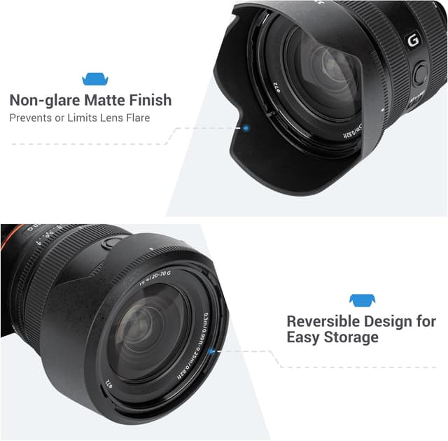 Detalle de JJC Bayonet ALC-SH174 lens hood for Sony FE 20-70mm F4 G (SEL2070G) — replaces ALC-SH174