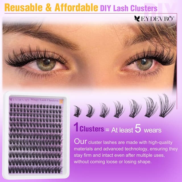 Thumbnail 6 de EYDEVRO Wispy Lash Clusters (Natural) — 192 PCS 9–18mm CD Curvature DIY Lash Extensions