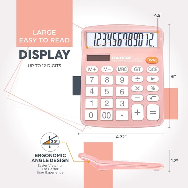 Detalle de CATIGA CD-2786 12-digit desktop calculator with large LCD and dual solar/battery power