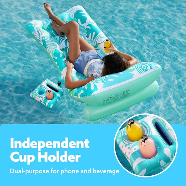 Detalle de SLOOSH Inflatable Pool Float for Adults with Adjustable Backrest, Cup Holders and Water Flow Vents