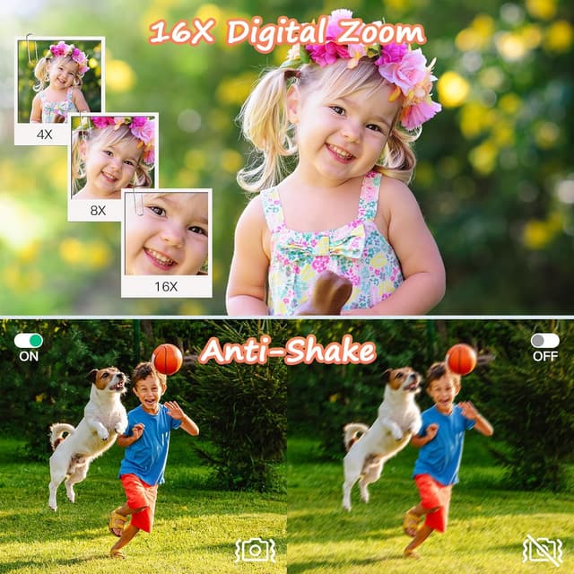 Detalle 2 de 1080P FHD Digital Camera (44MP) with 2.4" LCD, 16X Digital Zoom & 32GB SD Card – Compact Vlogging Camera for Kids & Beginners (Purple)