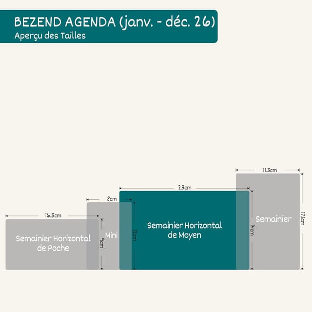 Detalle 2 de BEZEND Agenda 2026 semainier vertical 14 x 23 cm, couverture rigide PU bleu Hollandais