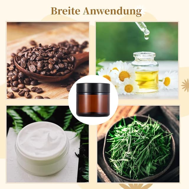 Thumbnail 4 de 16x 60 ml Amber-Glas-Leerdosen Set (braune Cremedosen) mit Schraubdeckel – nachfüllbare Kosmetikbehälter