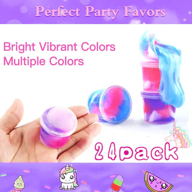Detalle de 24 Pack Unicorn Galaxy Slime Sludge Toy Party Favors (Non-Sticky) for Kids & Adults