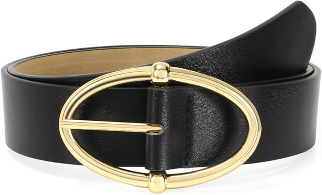 Detalle de VONMELLI PU leather women’s belt for jeans with oval silver or gold buckle