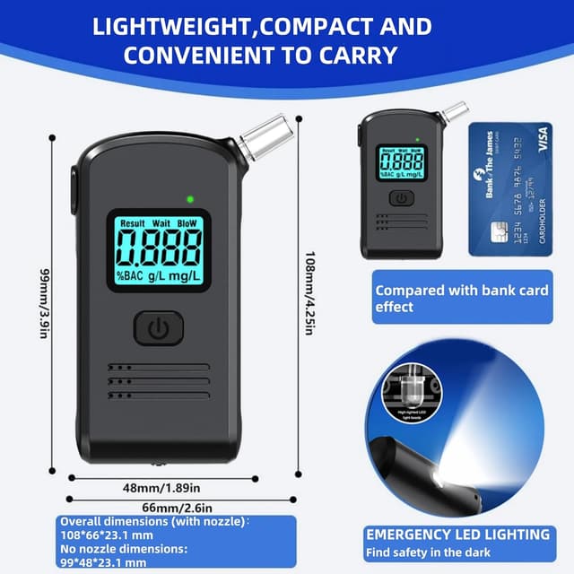 Detalle 2 de Pozxiol etilometro portatile certificato con apposito boccaglio e test rapido per uso domestico e feste