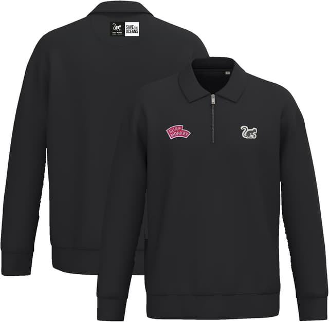 Thumbnail 6 de Surf Monkey Sweat 1/4 zip en coton biologique et polyester recyclé – col type polo