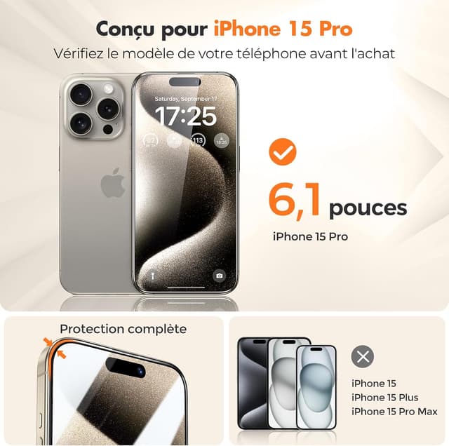 Detalle de iPhone 15 Pro verre trempé UNBREAKcable 9H