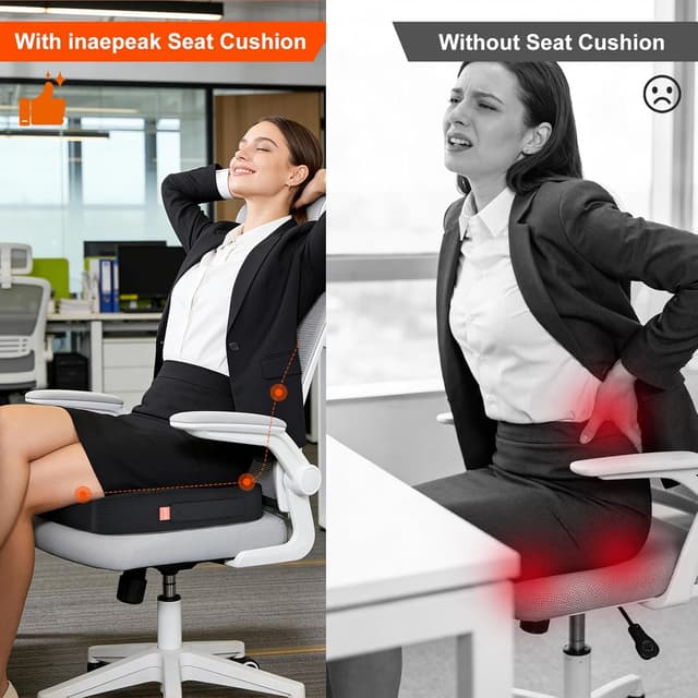 Detalle de Coussin en mousse à mémoire de forme inaepeak pour siège (noir) – soulagement de pression