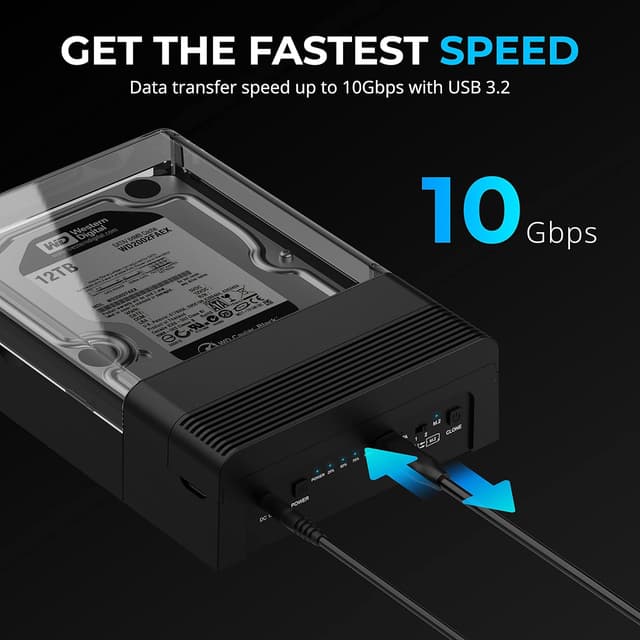 Detalle de SABRENT M.2 SSD & HDD Dockingstation (DS-UFNC) – NVMe & 2,5/3,5 SATA per USB-C, 10 Gbps und Offline-Klonen