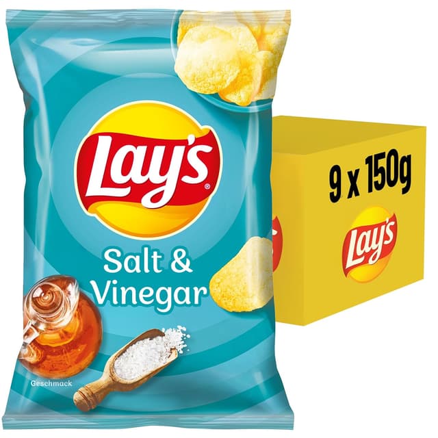 Detalle 2 de Lay’s Salt & Vinegar Kartoffelchips (9 x 150 g) – knusprige Party-Snacks für Lieblingsfans