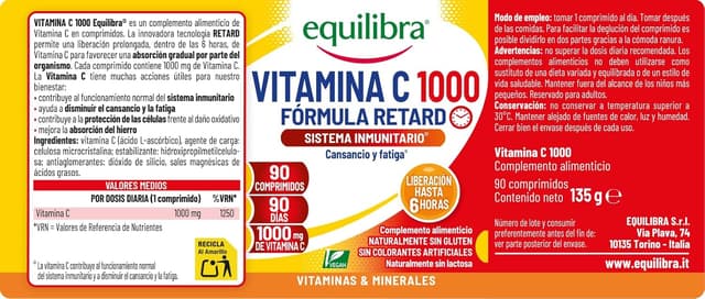 Thumbnail 1 de Equilibra Vitamina C 1000 mg 🍊 Suplemento vegano, 90 comprimidos