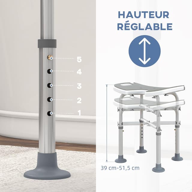 Thumbnail 3 de HOMCOM Tabouret de Douche réglable 39–51,5 cm