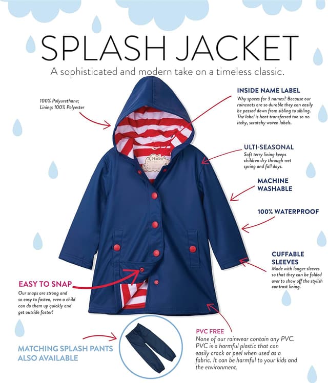 Detalle de Hatley Girl's Splash Jackets Raincoat – fully lined, waterproof with hood
