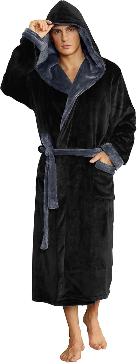 Thumbnail 6 de U2SKIIN Men’s Hooded Plush Robe (Long Fleece Bathrobe) with Big Hood & Two Pockets
