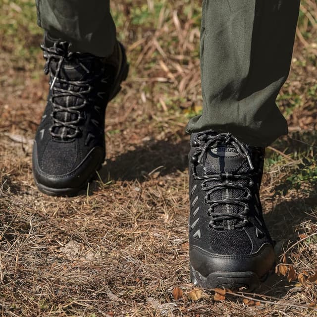 Detalle de SHULOOK Men’s Waterproof Hiking Boots — Lightweight Mid-Top Ankle Hikers with Non-Slip Traction