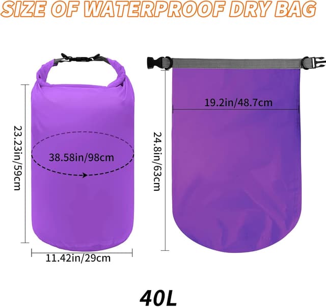 Detalle de Desoto 2-Piece Waterproof Dry Bags (Lightweight, Waterproof Floating Sacks) – 40L Purple