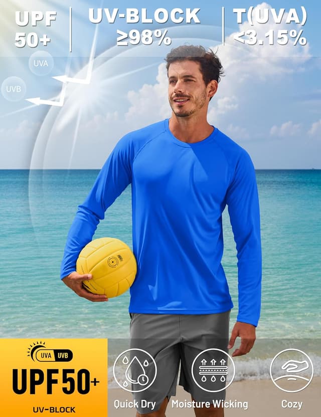 Detalle de TACVASEN Men’s UPF 50+ long-sleeve UV protection T-shirt for outdoor hiking & walks