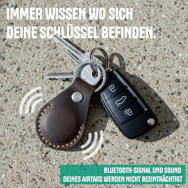 Detalle de AirGear Echtleder AirTag-Schlüsselanhänger (Braun) – Schutzhülle mit Anti-Lost Design und Schraubverschluss