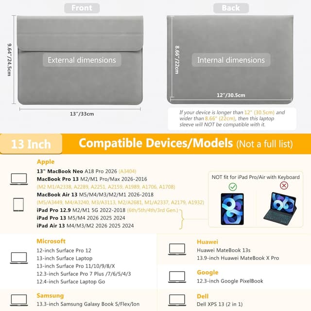 Detalle de HYZUO 13 Inch Laptop Sleeve Case with Stand for 13-inch laptops and tablets – Light Grey