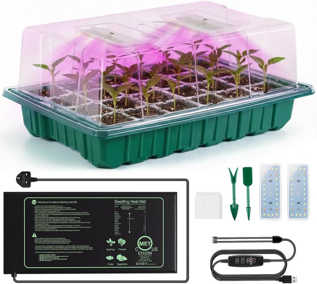 Detalle de Verdenu Seed Tray with Grow Lights and Heating Mat (Pack of 3) – 36-cell seed starter trays with humidity dome