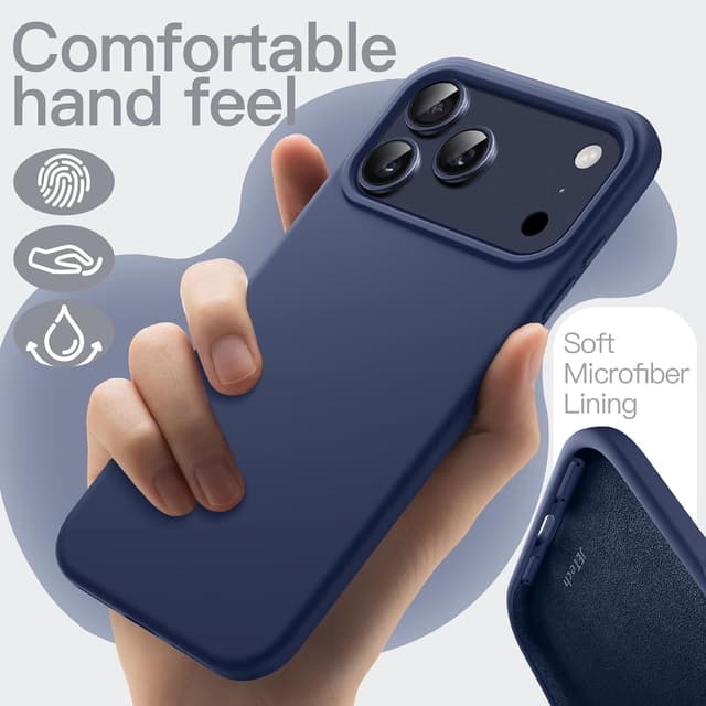 Detalle de JetTech coque silicone liquide pour iPhone 17 Pro (6,3 pouces) – protection intégrale douce et anti-rayures, bleu foncé
