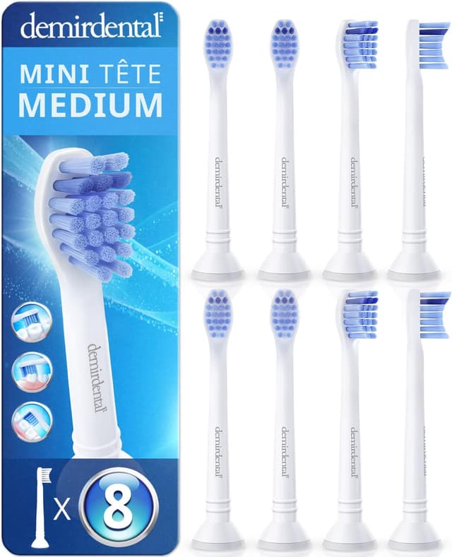 Detalle de Pack de 8 têtes de brosse de rechange demirdental compatibles Philips Sonicare (Mini, Medium) blanc, remplace HX6028