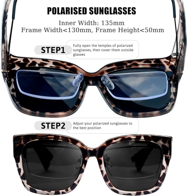 Detalle 2 de KANASTAL Übergröße Fit-Over Sonnenbrille für Brillenträger (polarisiert, UV400, quadratisch)