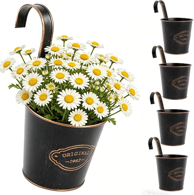 Detalle de CITÉTOILE 4er Set Hängetöpfe aus Metall mit Drainageloch – Vintage-Balkonblumentöpfe zum Aufhängen
