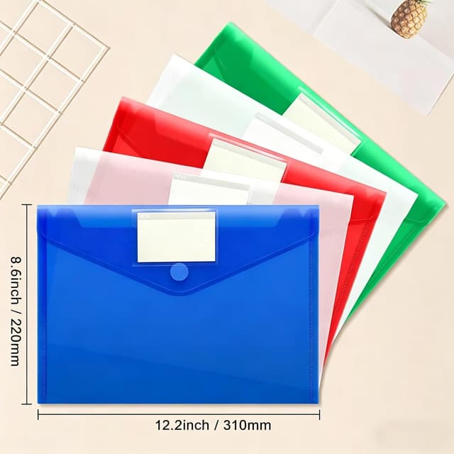 Detalle de A4 Plastic Wallets 20 Pack (5 Assorted Colours) waterproof document folders with Velcro