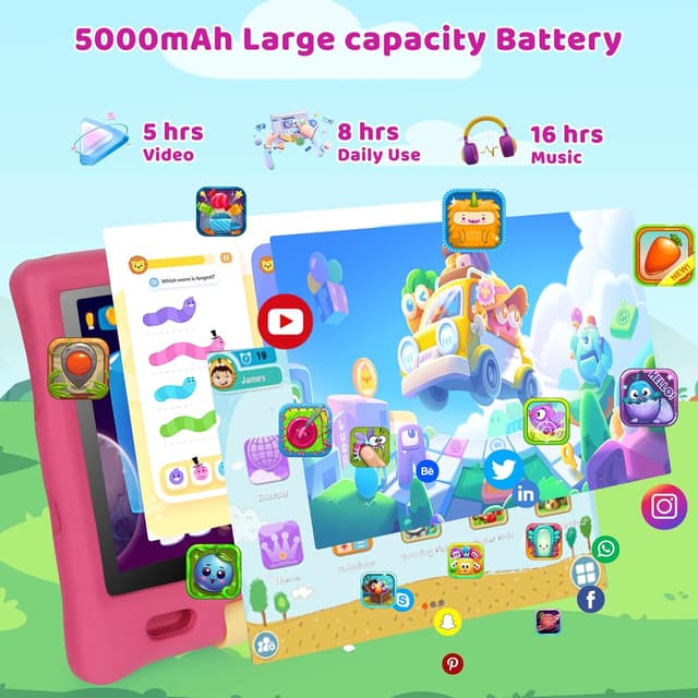 Detalle de MUISOO 10 Inch Kids Tablet (Android 14) with 16GB RAM, 128GB Storage & Parental Controls – Pink