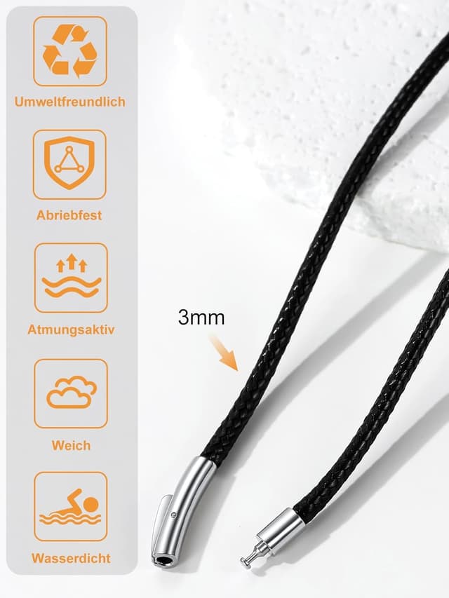 Detalle 2 de Richsteel Lederkette Herren Leder Halskette Choker 3 mm Schwarz/Braun mit Drehverschluss – 56 cm