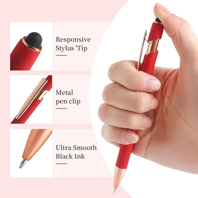Detalle 2 de kander 2-in-1 Kugelschreiber Set (12 Stück) mit Touchpen – 12 Farben, schwarze Tinte