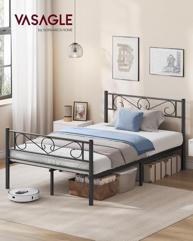 Detalle 2 de VASAGLE Struttura letto matrimoniale a doghe in metallo RMB060B01 (120 x 190 cm), nero inchiostro