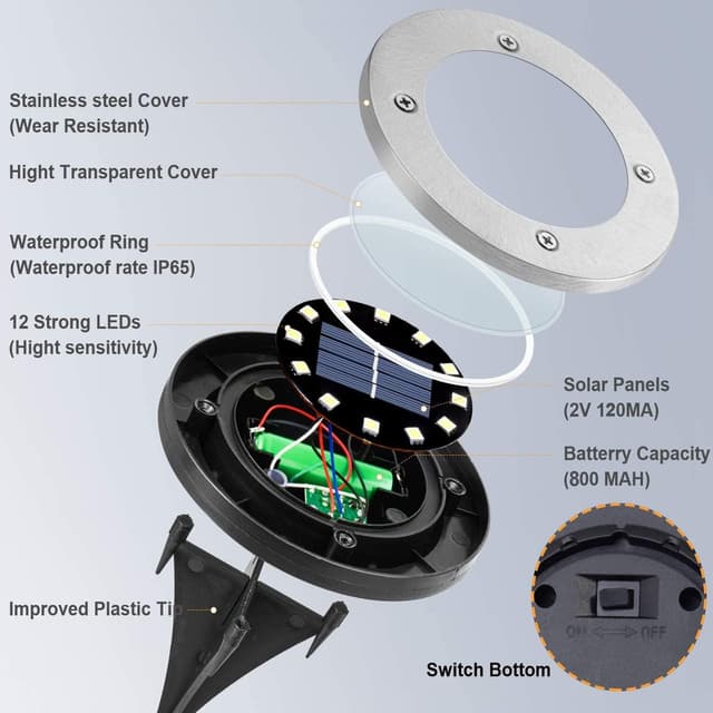 Detalle de Bowfar 12er Set Solar-Bodenleuchten für außen mit 12 LEDs, 3.000 K und IP65