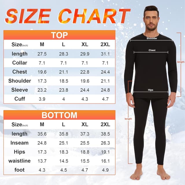 Thumbnail 6 de HIPOWER Thermal Underwear Mens Set for Cold Winter Wear