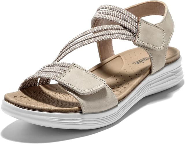 Detalle de Sandali JOMIX da donna comodi estivi con fasce elastiche e plantare ergonomico, chiusura a strappo